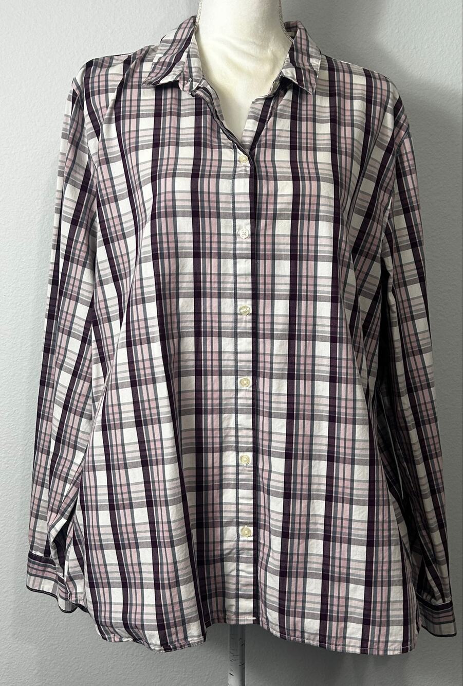 GAP Purple Plaid Cotton Button Down Shirt Womens XL Preppy